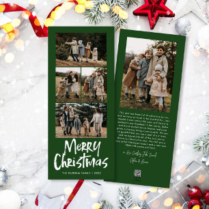 Modern Lettering Five Slim Photo Merry Christmas Holiday Card