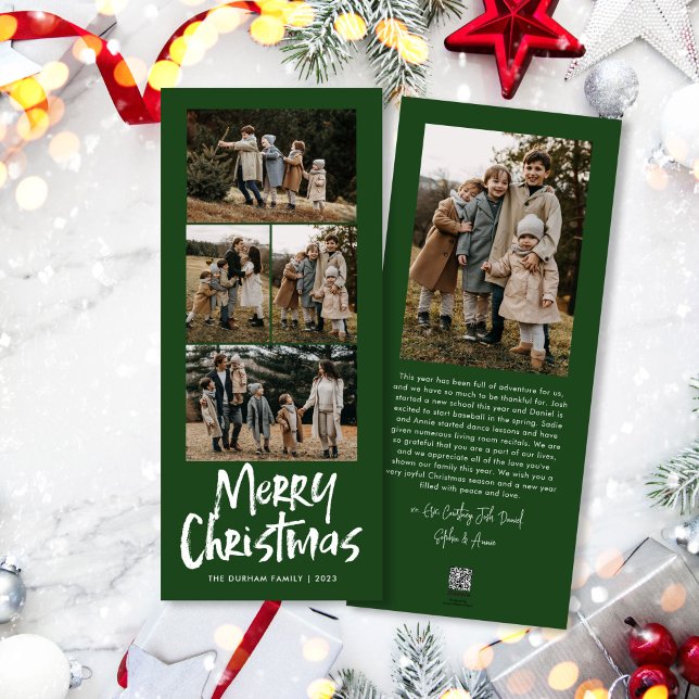 Modern Lettering Five Slim Photo Merry Christmas Holiday Card (Creator Uploaded)