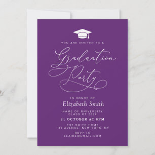 modern lettering purple graduation party invitation