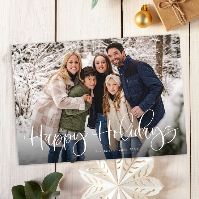 Modern Lettering Two Photo Happy Holidays Holiday Card (Creator Uploaded)