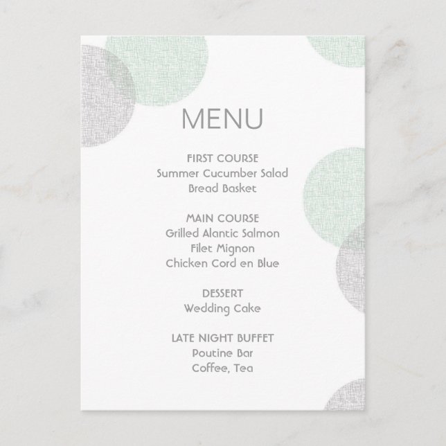 Modern Letterpress Style Circle Wedding Menu Card (Front)
