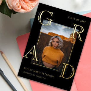 Modern Letters Grad Black Gold Photo Graduation