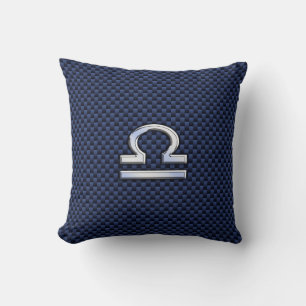 Modern Libra Sign on Navy Blue Carbon Fibre Cushion