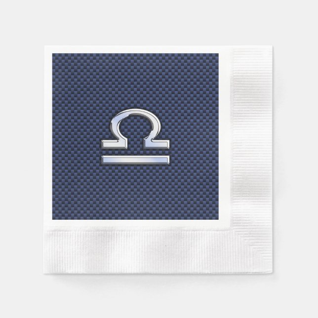 Modern Libra Sign on Navy Blue Carbon Fibre Napkin (Front)