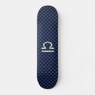 Modern Libra Sign on Navy Blue Carbon Fibre Skateboard