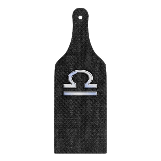 Modern Libra Zodiac Sign on black snake skin style Cutting Board (Front)
