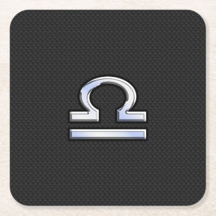 Modern Libra Zodiac Sign on black snake skin style Square Paper Coaster