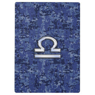 Modern Libra Zodiac Sign on blue digital camo Clipboard