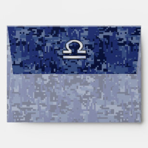 Modern Libra Zodiac Sign on blue digital camo Envelope
