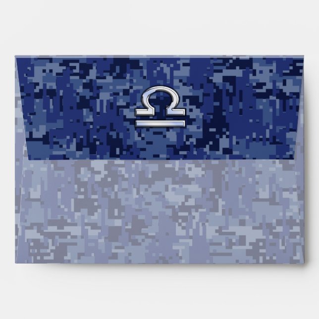 Modern Libra Zodiac Sign on blue digital camo Envelope (Back (Top Flap))