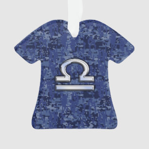 Modern Libra Zodiac Sign on blue digital camo Ornament