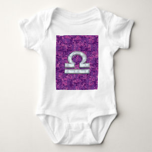 Modern Libra Zodiac Symbol on Fuchsia Digital Camo Baby Bodysuit