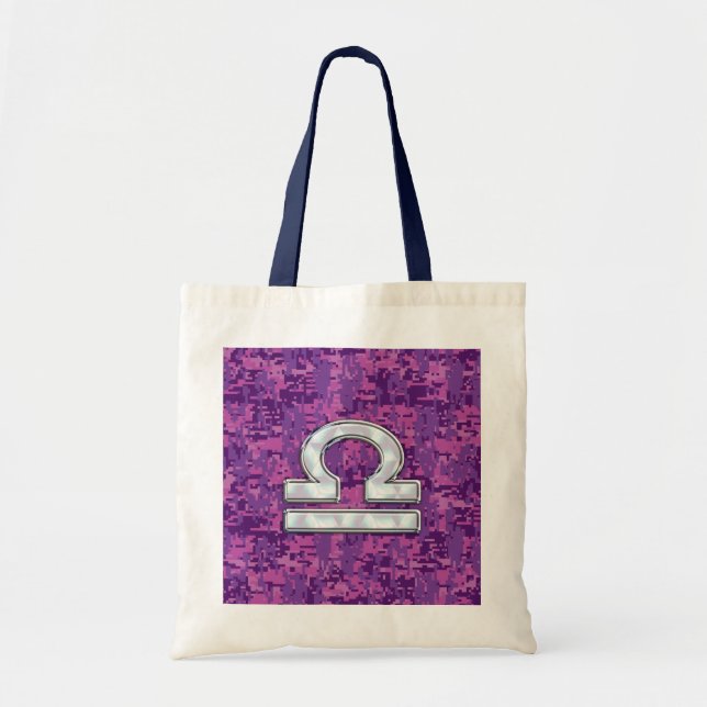 Modern Libra Zodiac Symbol on Fuchsia Digital Camo Tote Bag (Front)