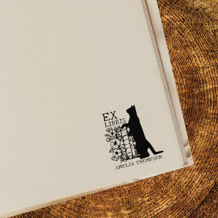 Modern Library Cat, Bookplate  Rubber Stamp