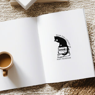 Modern Library Cat Bookplate  Rubber Stamp