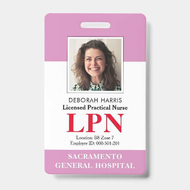 Modern Licensed Practical Nurse Photo ID Badge (Front)