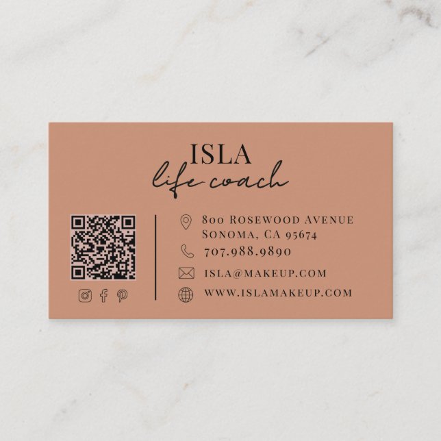 Modern Life Coach QR Code Business Card (Front)