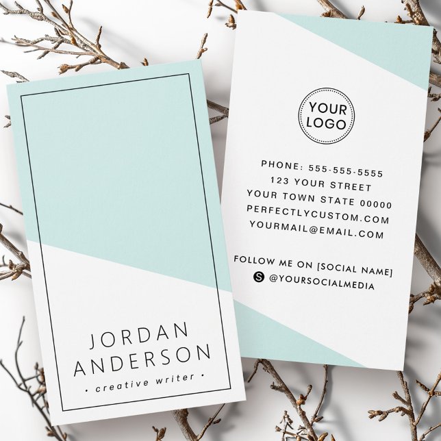 Modern light aqua blue geometric business card (Modern light aqua blue geometric business card)