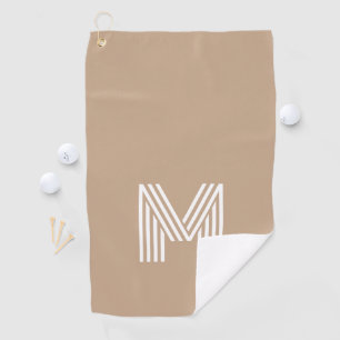 Modern Light Beige White Retro Monogrammed Golf Towel