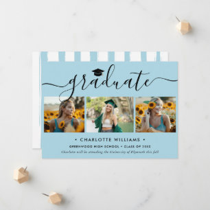 Modern Light Blue 3 Photo Collage Graduation Announcement