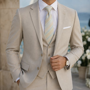 Modern Light Blue and Beige Coastal Multi-Stripe Tie