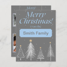 Modern Light Blue and Dark Grey Merry Christmas