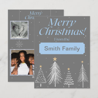Modern Light Blue and Dark Grey Merry Christmas Holiday Card
