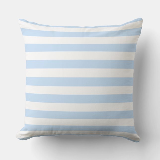 Modern light blue and white stripes pattern outdoor cushion (Front)