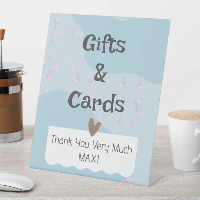 Modern Light Blue Baby Shower Gifts and Cards Pedestal Sign (In SItu)