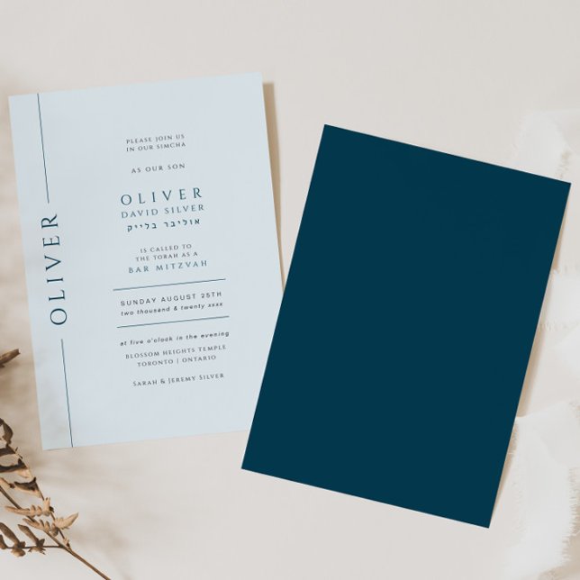 Modern Light Blue Bar Mitzvah Typography  Invitation (Creator Uploaded)