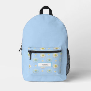 Modern Light Blue & Daisy Meadow Personalised Printed Backpack