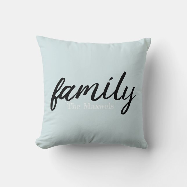 Modern Light Blue Family Monogramed Throw Pillow (Front)