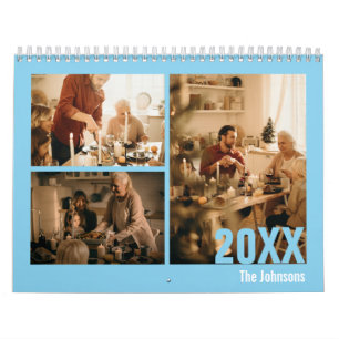 Modern Light Blue Family Photo Calendar
