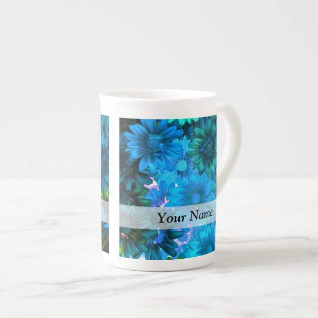 Modern light blue floral pattern bone china mug (Front Right)