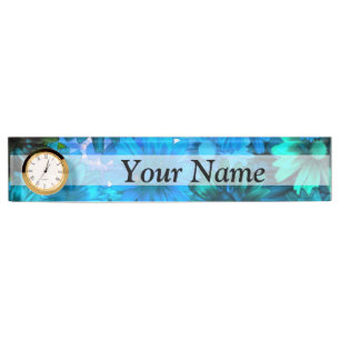 Modern light blue floral pattern nameplate