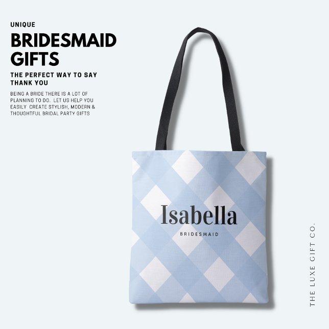 Modern Light Blue Gingham Check Bridesmaid Bag (Creator Uploaded)