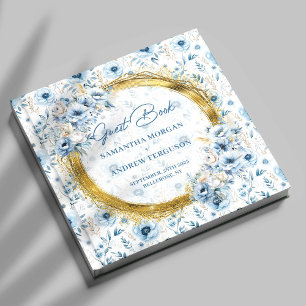 Modern Light Blue Gold Glitter Wedding Guest Book