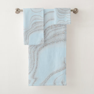 Modern light blue grey abstract marble pattern bath towel set