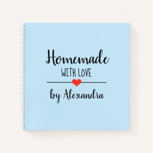 Modern light blue Homemade with love recipe Notebook
