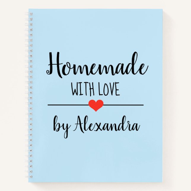 Modern light blue Homemade with love recipe Notebook (Front)