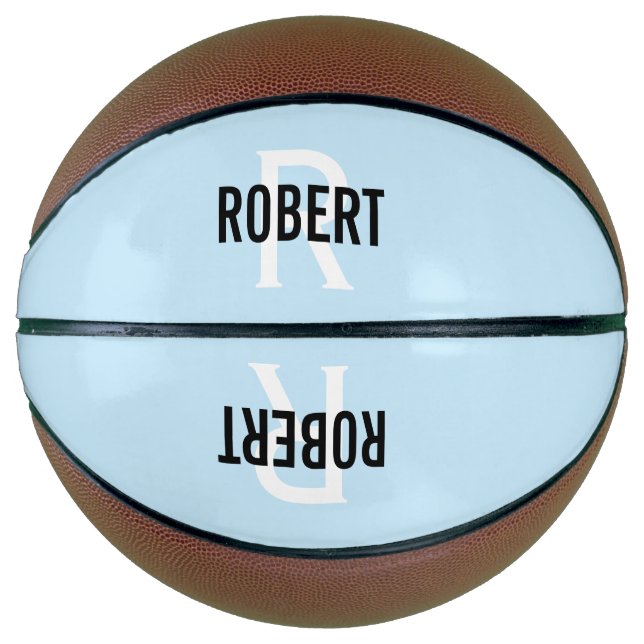 Modern light blue monogram name basketball (Front)