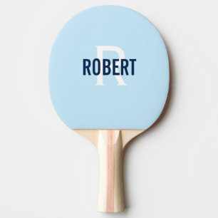 Modern light blue monogram name ping pong paddle
