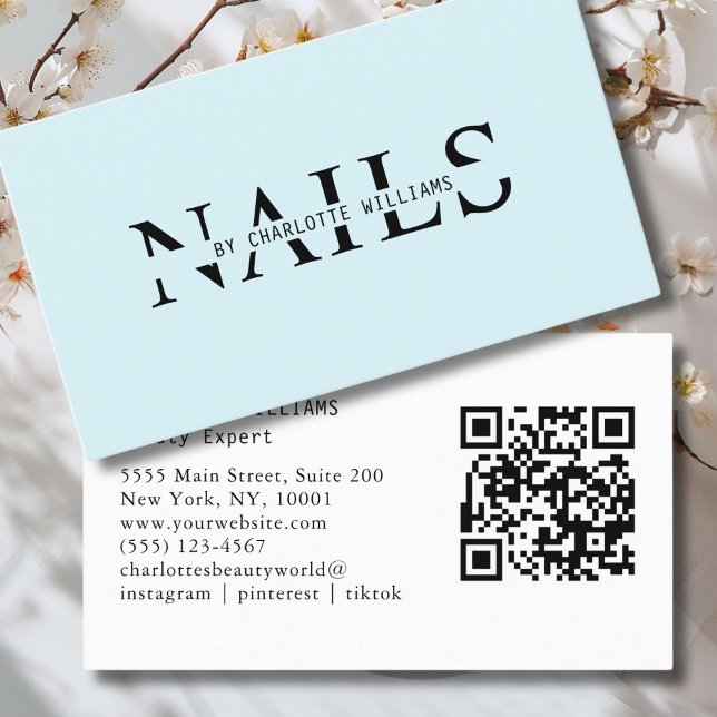 Modern, Light-Blue, QR Code Business Card (Modern, Light-Blue, Salon, Beauty, QR Code Business Card.)