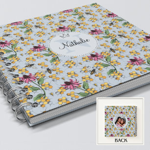Modern Light Blue Queen Bee & Flowers Feminine Notebook