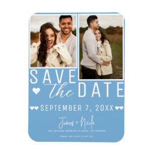 Modern Light Blue Save the Date 2 Photo Wedding Magnet
