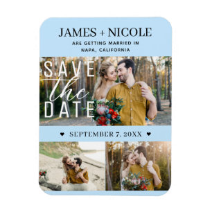 Modern Light Blue Save the Date Wedding 3 Photos Magnet