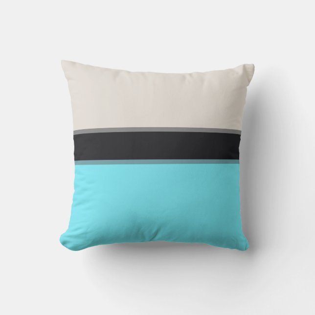Modern Light Blue Silver Grey Black Stripes Cushion (Front)