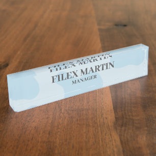 Modern Light Blue Stylish Business Custom Nameplate