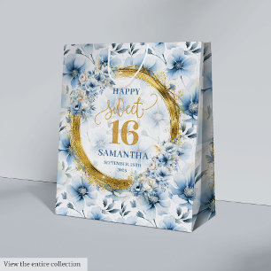 Modern Light Blue Sweet 16 Gold Glitter Party Bag