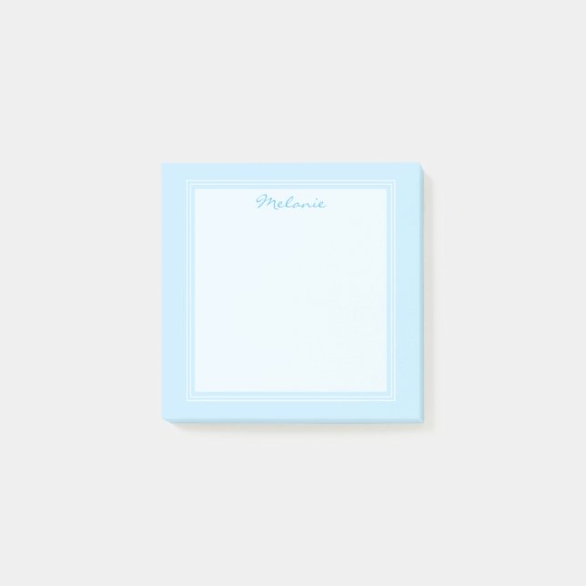Modern Light Blue White Border Script Post-it Notes (Front)